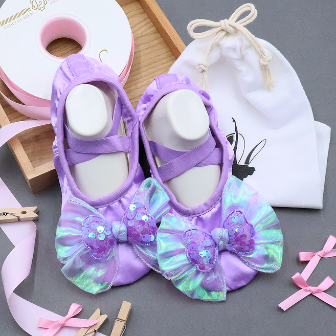 주)비단길 아동용 비키 더블리본 밴딩 발레슈즈 + 파우치 세트