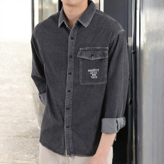 보이투맨 남성용 박스핏 워싱 청남방 봄 가을 데님셔츠 NCC134