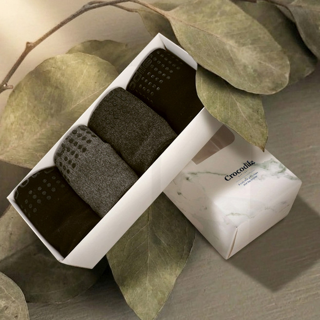 크로커다일 남성용 실버 넌슬립 지압 양말 4켤레 선물세트 CD328