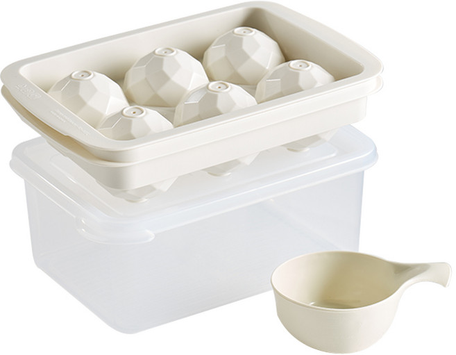 이지앤프리 오브제 크리스탈 아이스볼 6구 + 얼음 보관통 + 원형 스쿱 A 세트, Natural White, 1세트