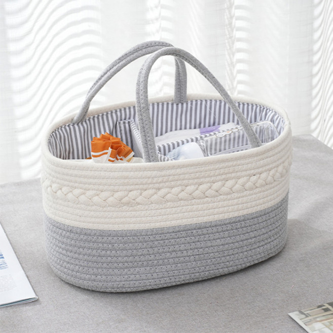 조이멀티 코튼로프 기저귀 수납 다용도 손잡이 바구니, 그레이, 1개