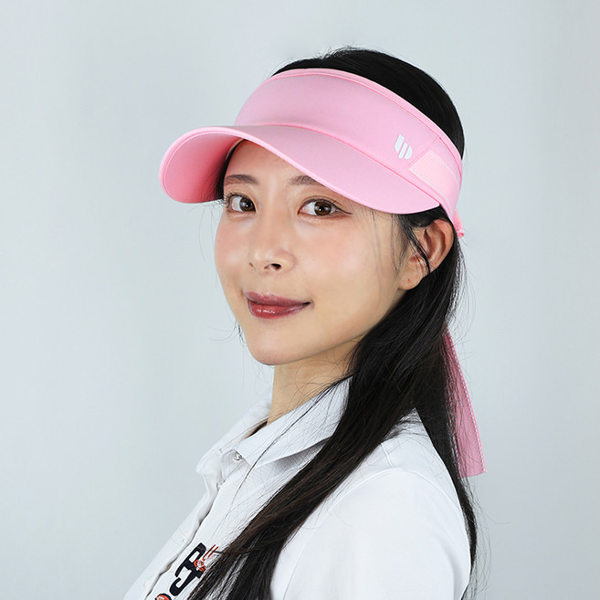 루페오 여성용 러블리 리본 바이저 햇빛 차단 와이드챙 썬캡, 핑크, 1개