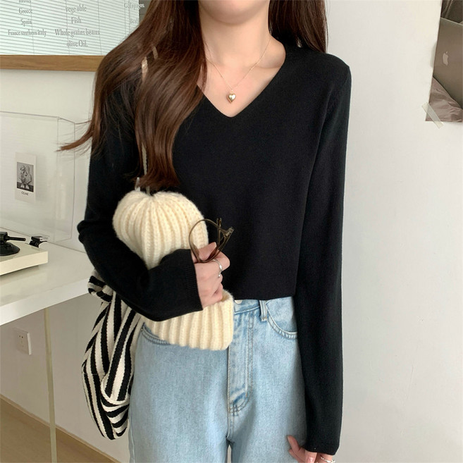 안다로미 여성용 여리핏 브이넥 니트