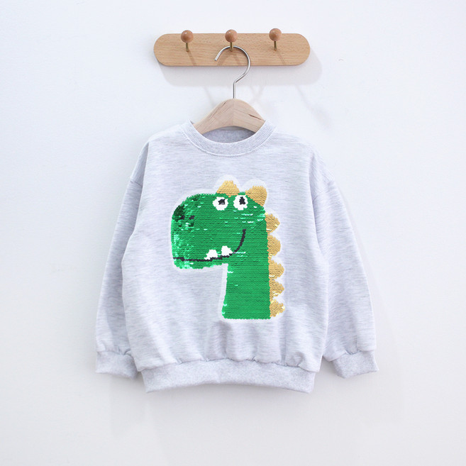 兒童恐龍亮片大學T恤長袖T恤