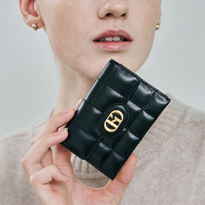 헤지스 H20크링클 퀼팅 가죽 아코디언 카드지갑