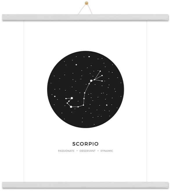 우드 족자 + 인테리어 전갈자리 포스터 + 끈 랜덤발송 세트, 화이트