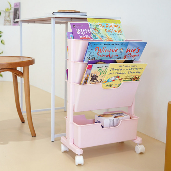 마벨 슬림 4단 북트롤리, 모던핑크, 1개