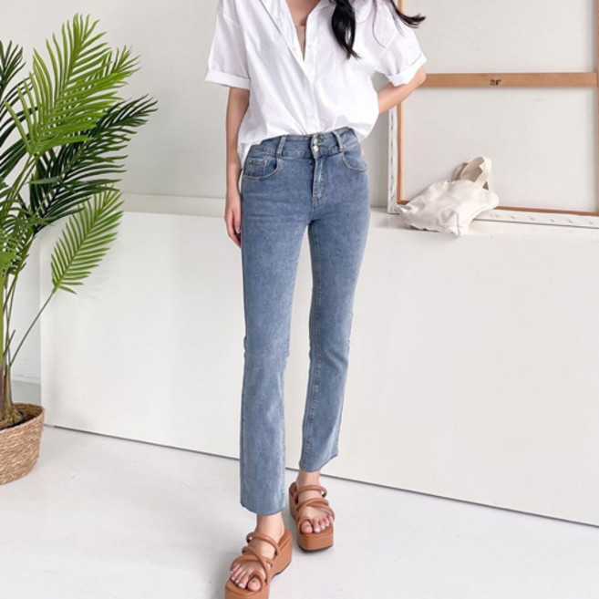 여성용 라라온 샬롯 투버튼 데님 팬츠