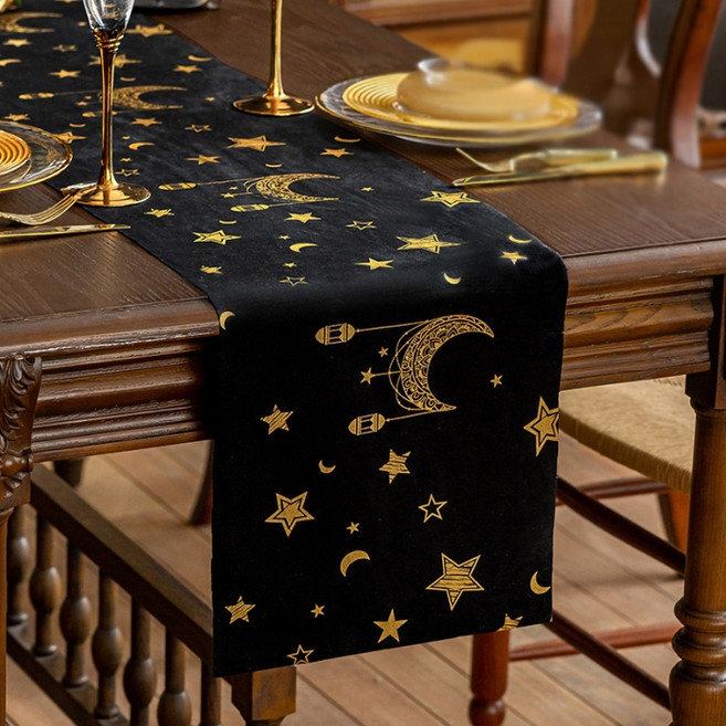 맙소샵 레트로 별달 패턴 테이블러너 HR2699, 블랙, 1개, 33 x 160 cm