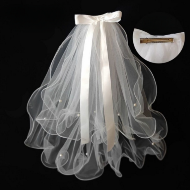 올어바웃하나 레이어 진주 웨딩베일, 1개