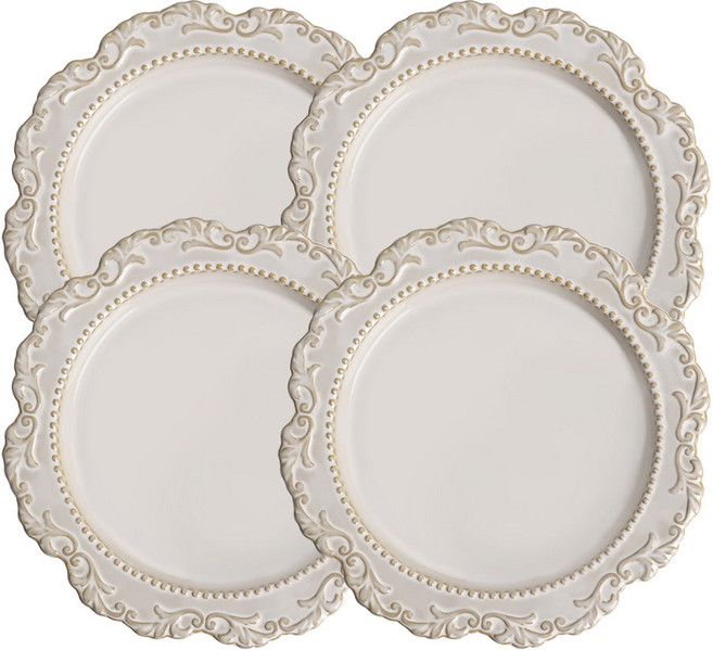 엔틱 바로크 디너접시, 크림 + 베이지, 4개