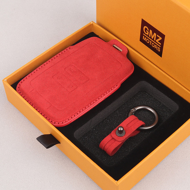 GMZ MOTORS 汽車皮革智能鑰匙套 Alcantara, Renault 4鍵 RN01, 紅色