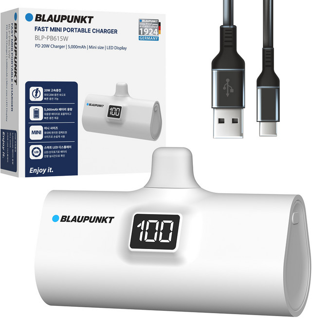 블라우풍트 LED 도킹형 고속충전 보조배터리 5000mAh, WHITE, BLP-PB615W