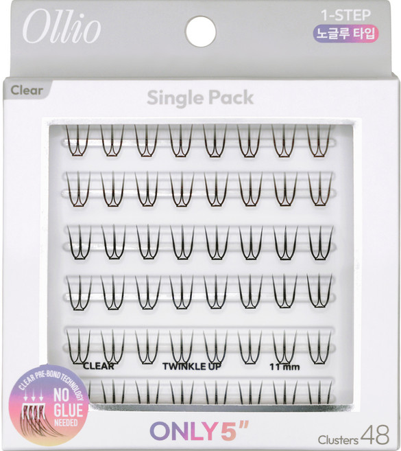 Ollio 노글루 속눈썹 싱글팩 PLUS 클리어 Short 11mm, 1개, 블랙 무향