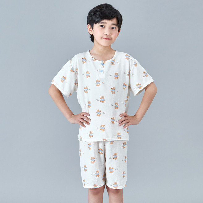 폭스클럽 곰돌이좋아 시어서커 반팔 잠옷 상하의 세트