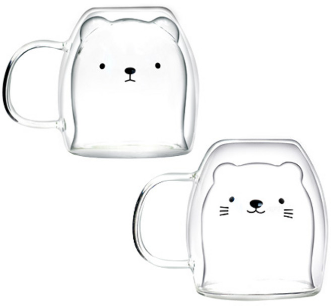 캐릭터 내열 이중머그컵 세트, 무뚝뚝캣 + 스마일캣, 2개