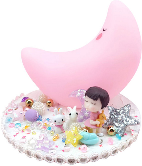 스위트 슬라임 나만의 달 무드등 만들기, 여자아이와 토끼 달