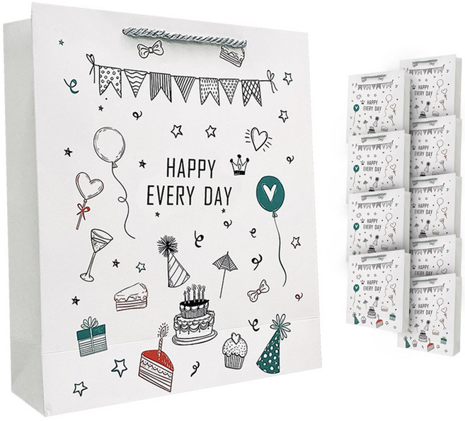 Lead home 快樂每一天購物袋, 白色, 10個