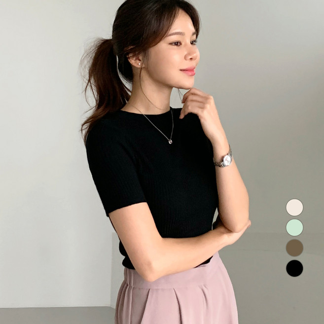 바블링브룩 여성용 소프트 골지 반팔 니트