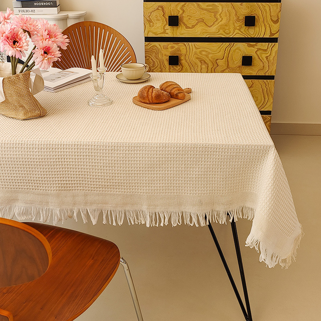 테이아 북유럽풍 감성 테이블커버 사계절용 타월 식탁보, 베이지, 90 x 150 cm, 1개