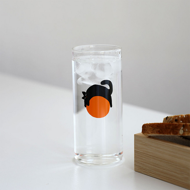 프렌치마르스 심플 일러스트 슬림 원형 유리잔 360ml, 고양이, 1개