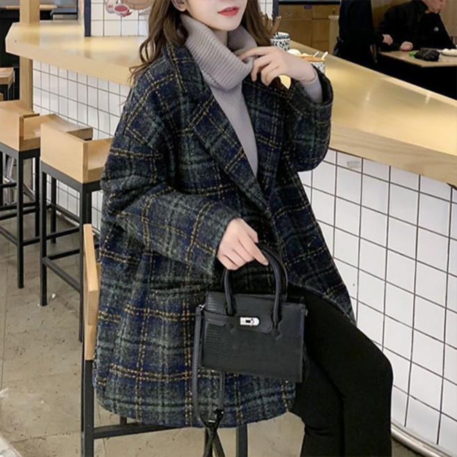 패션플로우 여성용 빈티지 체크 누빔 하프 오버핏 자켓