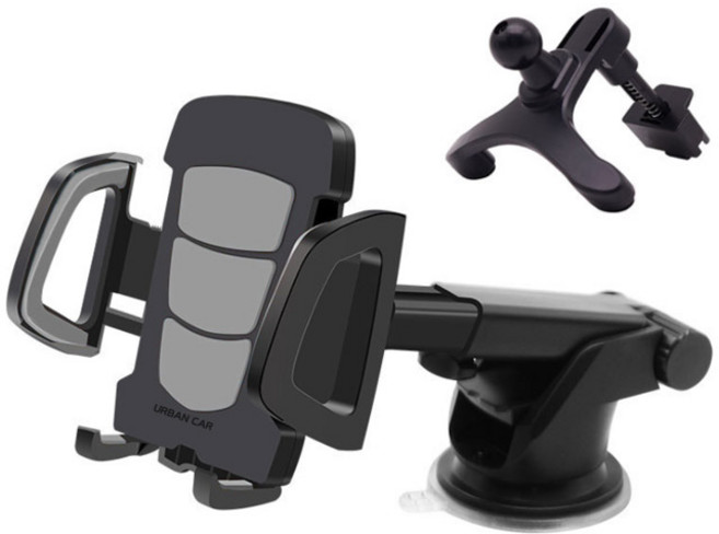 어반카 길이조절 자바라 흡착 차량 휴대폰거치대, 블랙, 1개