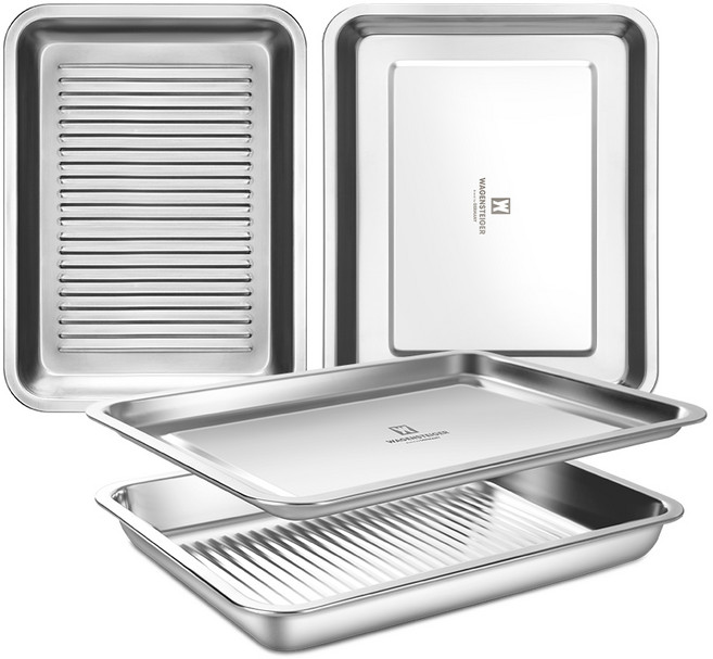 바겐슈타이거 연마제 없는 웨이브 오븐 스텐 사각트레이 2종, 3호+4호, 1세트
