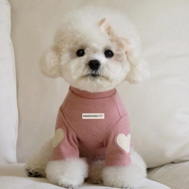 딩동펫 반려동물 하트 폴라넥 티셔츠, 핑크