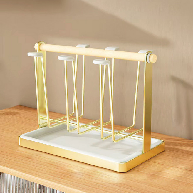 바른리빙 원목 컵걸이 꽂이, 골드, 1개