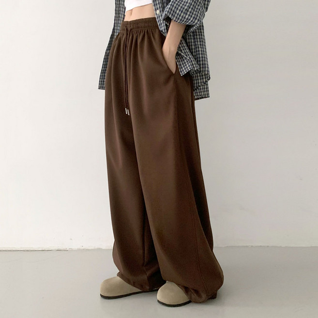 플랜데이 여성용 롱/숏 기장 버블 핀턱 아방 와이드 트레이닝팬츠