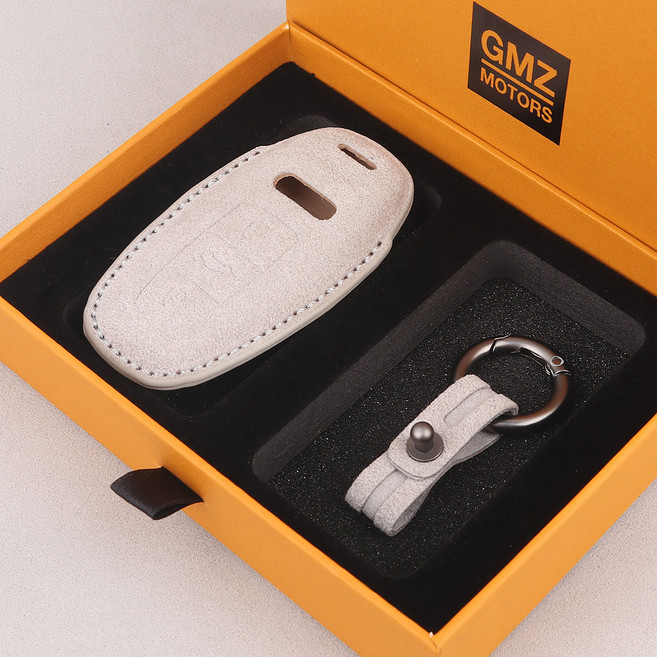 지엠지모터스 차 키케이스 자동차 가죽 스마트 키케이스 알칸타라, 그레이, 아우디 3버튼 AA01