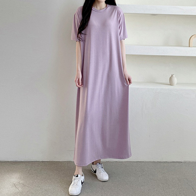 티탁 여성용 빅사이즈 데일리 루즈핏 무지 반팔 롱원피스 TTCE01