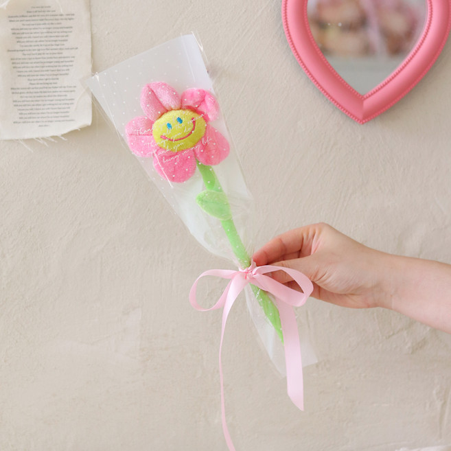 센트바스켓 조화 샤인스마일 한송이 꽃다발, 핑크, 1개