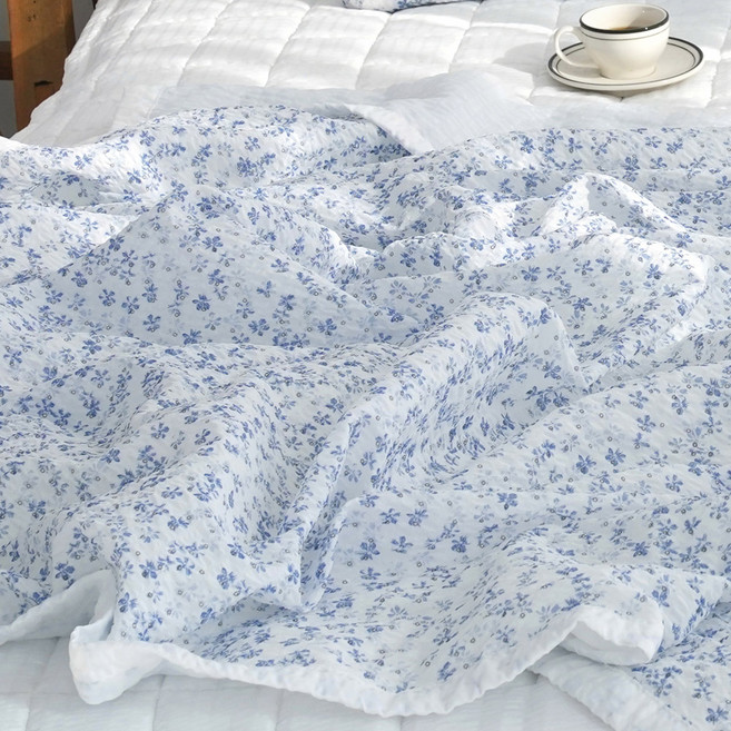 스코홈 국내제조 눈꽃 냉감 시어서커 양겹이불, 눈꽃블루