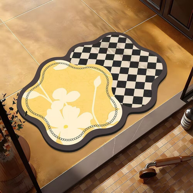 데이소이 레트로 꽃무늬 규조토 욕실 발매트, NO 19 옐로우 화이트 꽃