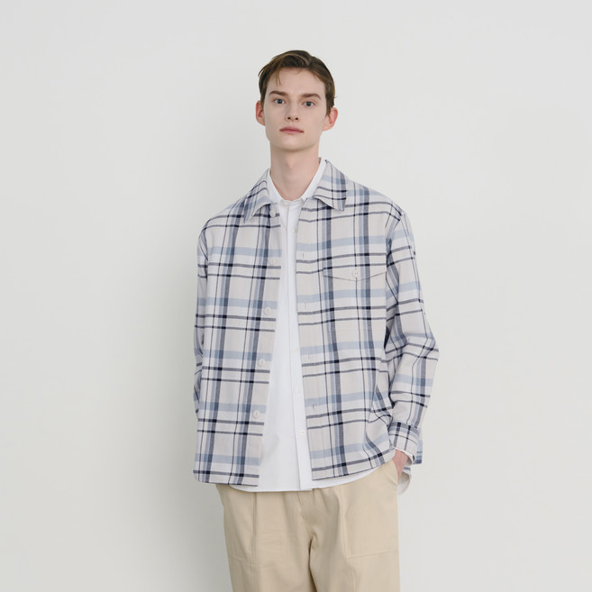 Mind Bridge 男款格紋外套型襯衫 MXWS2150