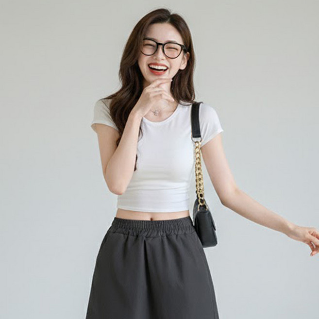 알로데 여성용 베이직 슬림 크롭 반팔 티셔츠