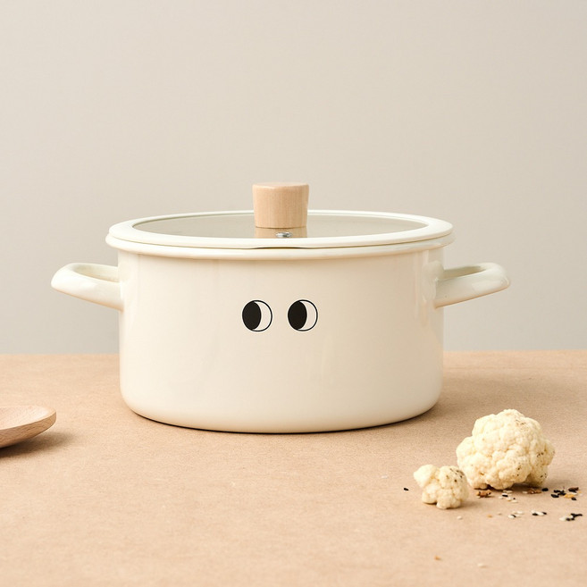 Modern House 電磁爐用 豆豆琺瑯雙耳鍋, 20cm, 1個, 象牙白