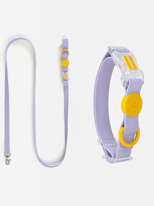 파스텔펫 반려동물 컬러 방수 목줄 + 리드줄 세트, 퍼플, 1세트