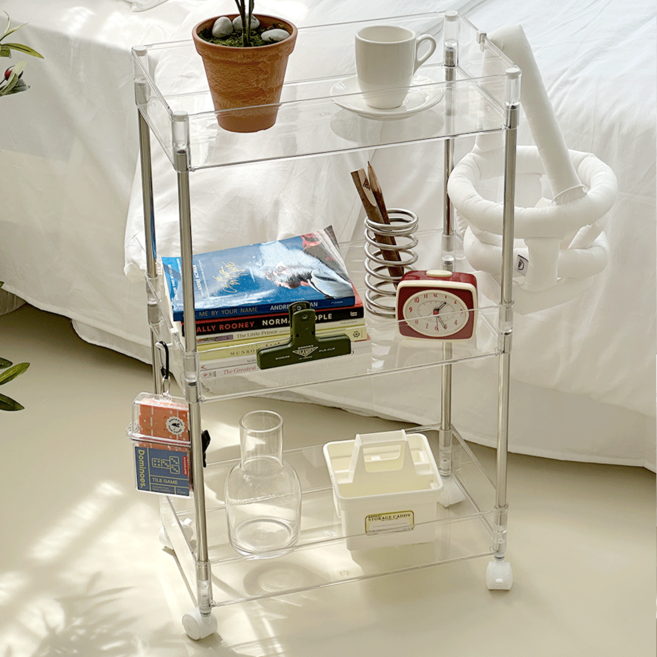 데미무드 글래시 이동식 트롤리 선반 중형, 투명, 1개, 3단