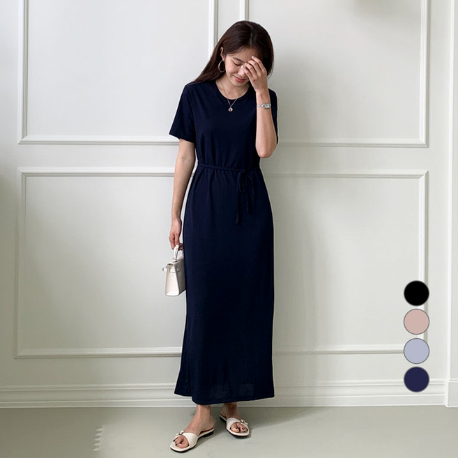 무드인더 여성용 골지 스트랩 찰랑 반팔 원피스