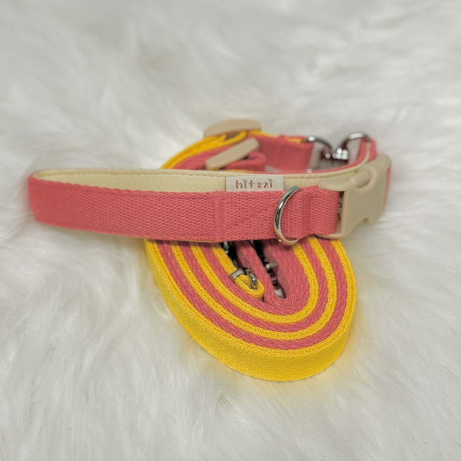 힛찌 강아지 트윈 리드줄 두마리용, 1개, 옐로우핑크