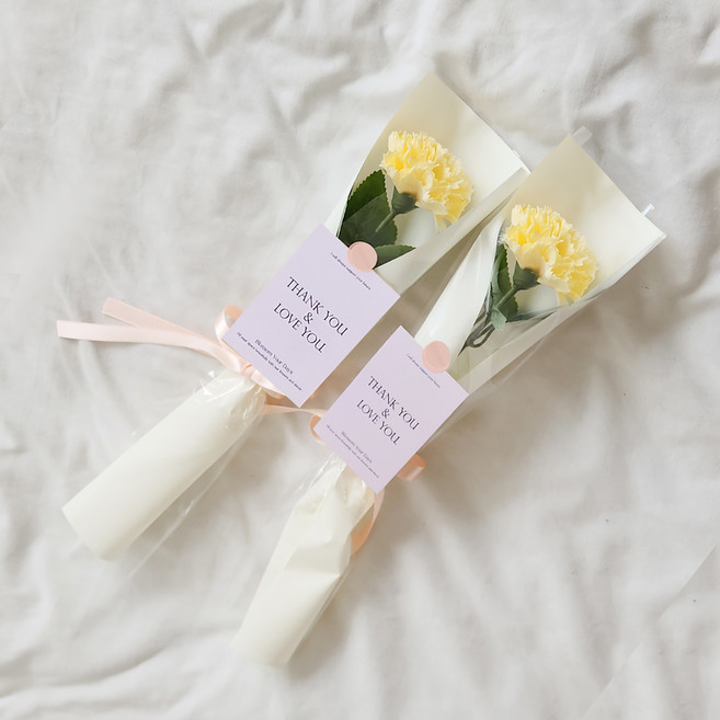 아스파시아 플르 카네이션 메시지 비누꽃 한송이 꽃다발 세트, 옐로우(꽃), 땡큐&러브유(카드), 2세트