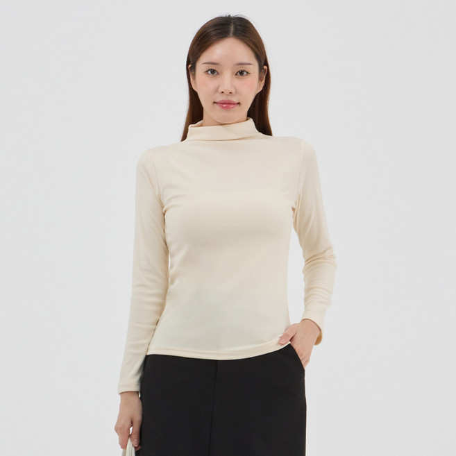 Elsso 女款刷毛德國布料半高領長袖T恤