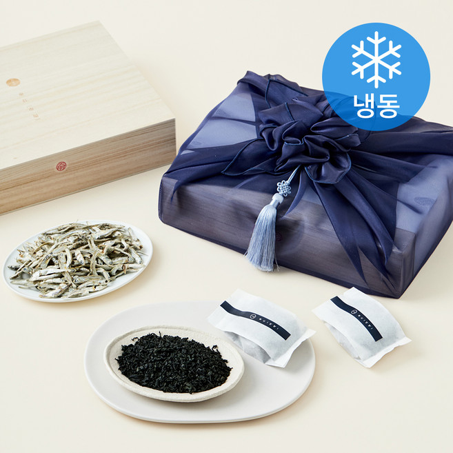 앵강마켓 남해 명품 죽방렴 멸치 중멸 300g + 미역 20g x 6개입 프리미엄 1호선물세트 + 쇼핑백 (냉동), 1세트