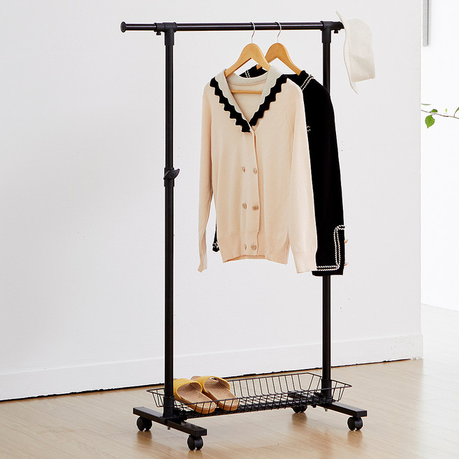 트레벨 커넥트 이동식 1단 수납 옷걸이행거 600, 블랙
