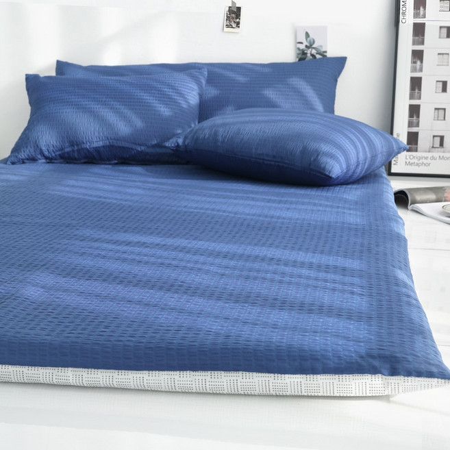 스코홈 국내 제조 여름 냉감 시어서커 홑겹 요커버 + 요솜 세트, 심쿵네이비