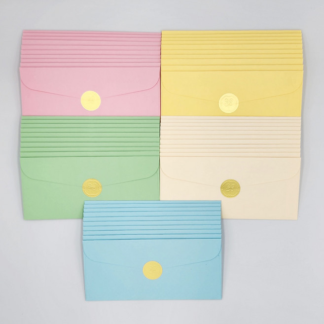 스토리 멜로우 편지 용돈봉투 5종 x 10p + 골드 스티커 50p 세트, 상큼연두, 버터옐로우, 스카이블루, 아이보리, 심쿵핑크, 1세트