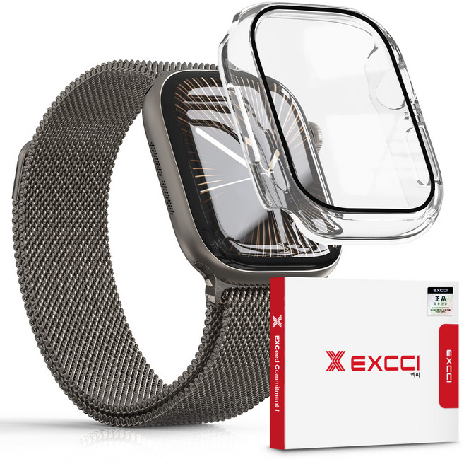 EXCCI 9H全覆蓋鋼化玻璃一體式硬殼智慧手錶保護殼, 1套, 透明